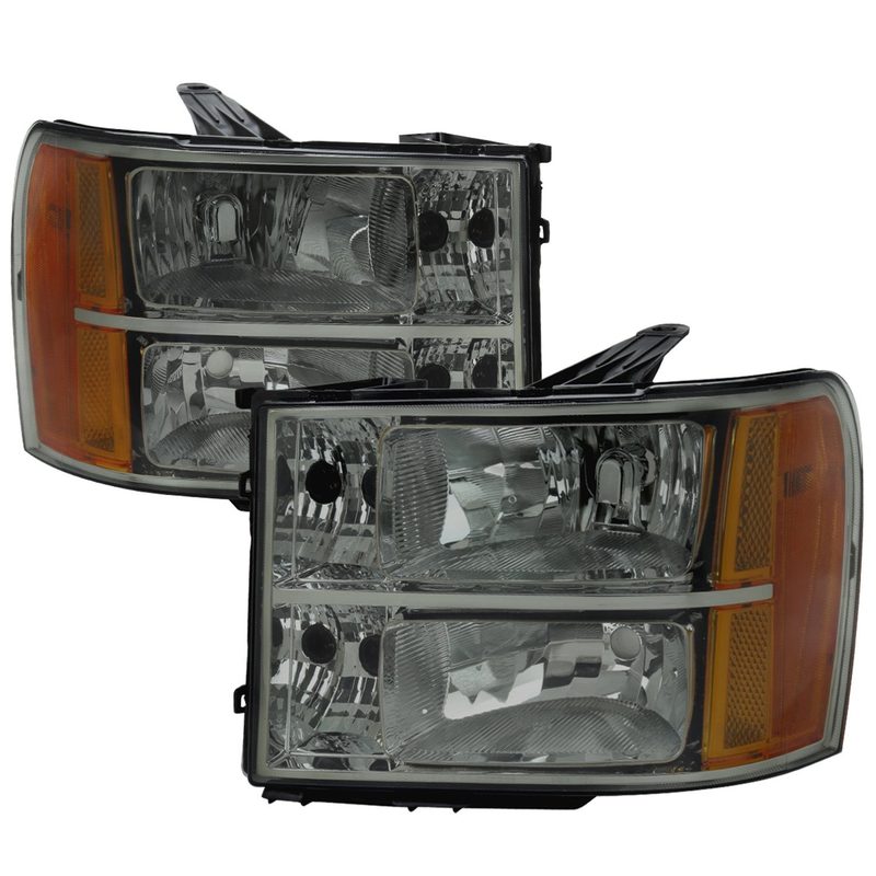 2007-2013 GMC Sierra 1500/ 2500HD 3500HD Factory Headlights Chrome/Light Smoke