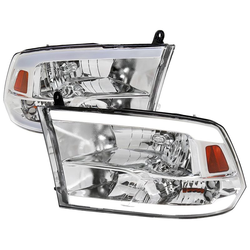 2009-2019 Dodge Ram 1500 2500 3500 Quad Headlights w/LED Tube Chrome/Clear
