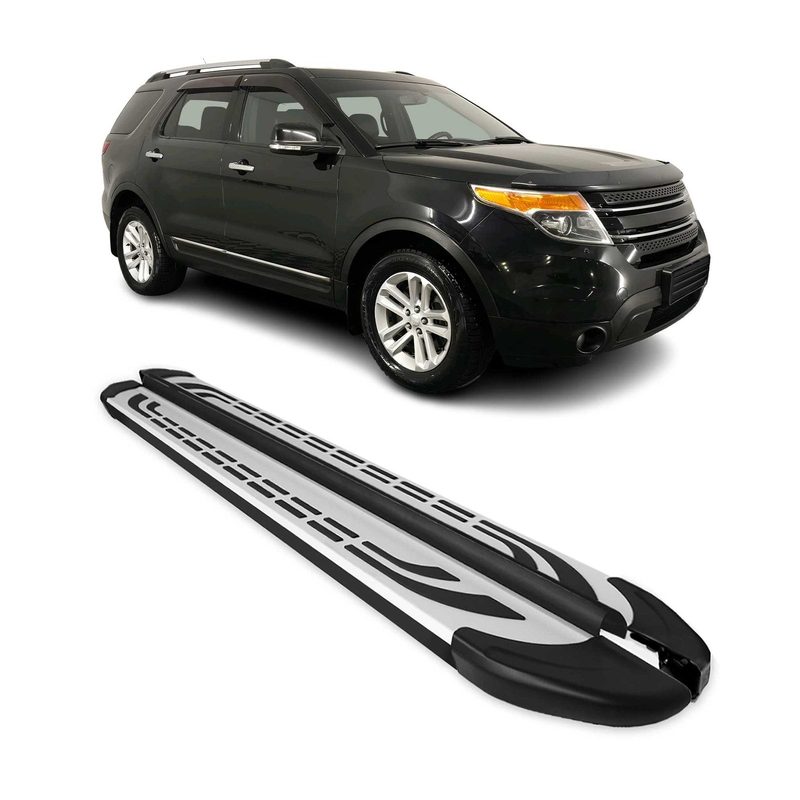 2011-2019 Ford Explorer Running Boards Side Steps Silver & Black