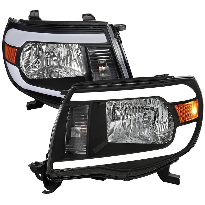 2005-2011 Toyota Tacoma LED Bar Factory Style Headlights Matte Black/Clear