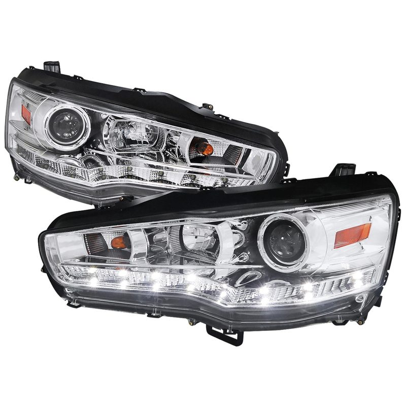 2008-2015 Mitsubishi Lancer EVO Projector Headlights SMD LED Light Chrome