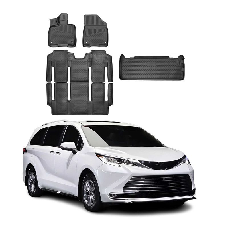 2021-2026 Toyota Sienna 7 Seats Floor Mats & Cargo Liner Full Set Black