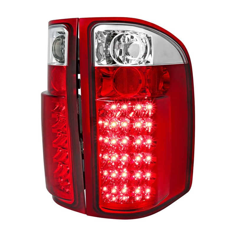 2007-2014 Chevrolet Silverado LED Tail Lights Chrome Housing/Red Lens