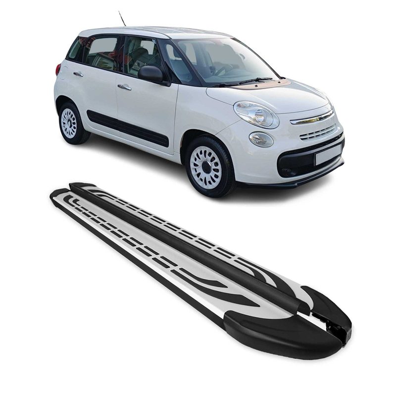 2014-2020 Fiat 500L Running Boards Side Steps Silver & Black