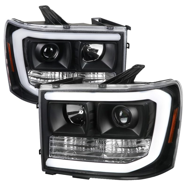 2007-2013 GMC Sierra 1500 1500HD 2500HD 3500HD LED C-Bar Headlights Black