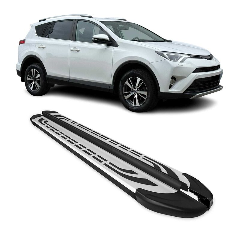 2013-2018 Toyota RAV4 Running Boards Side Steps Silver & Black