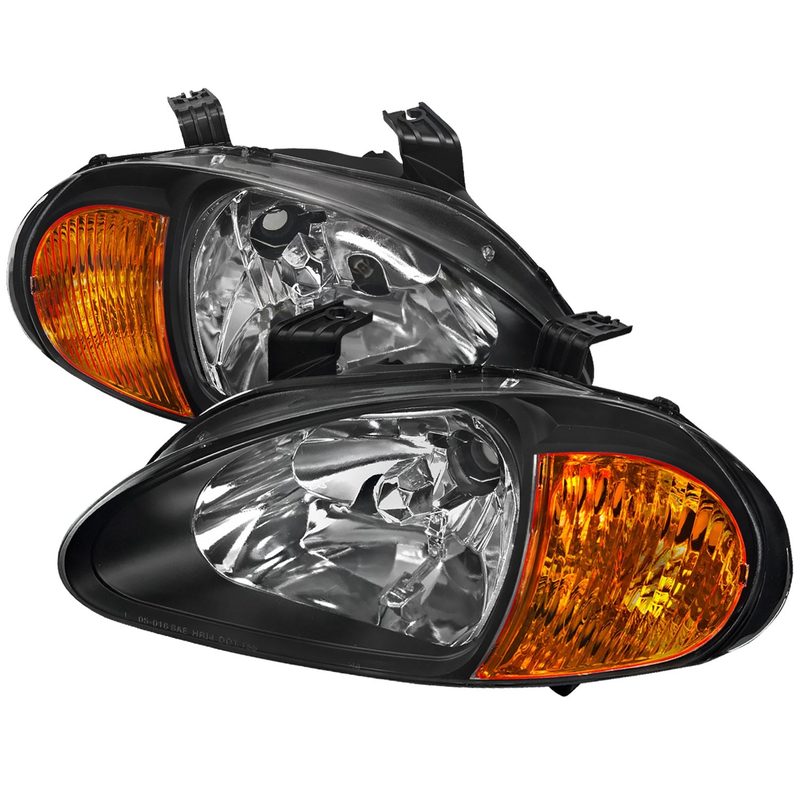 1993-1997 Honda Del Sol Crystal Headlights w/Amber Reflector Matt Black/Clear