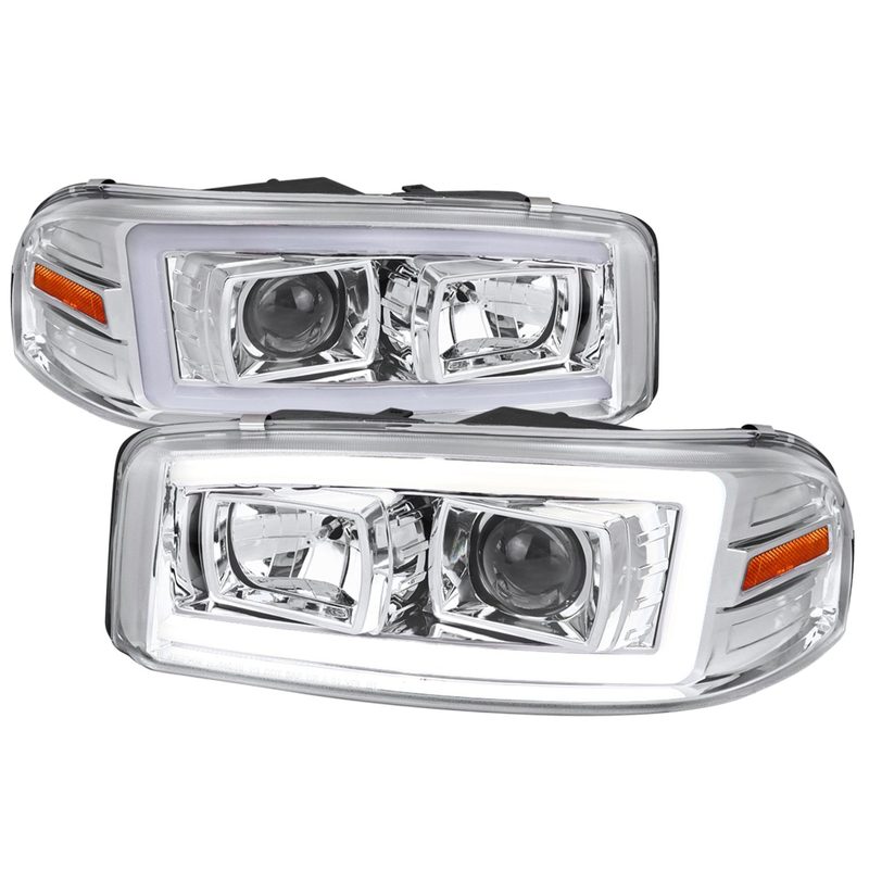 2000-2006 GMC Sierra/Denali/Yukon LED Strip Projector Headlights Chrome/Clear