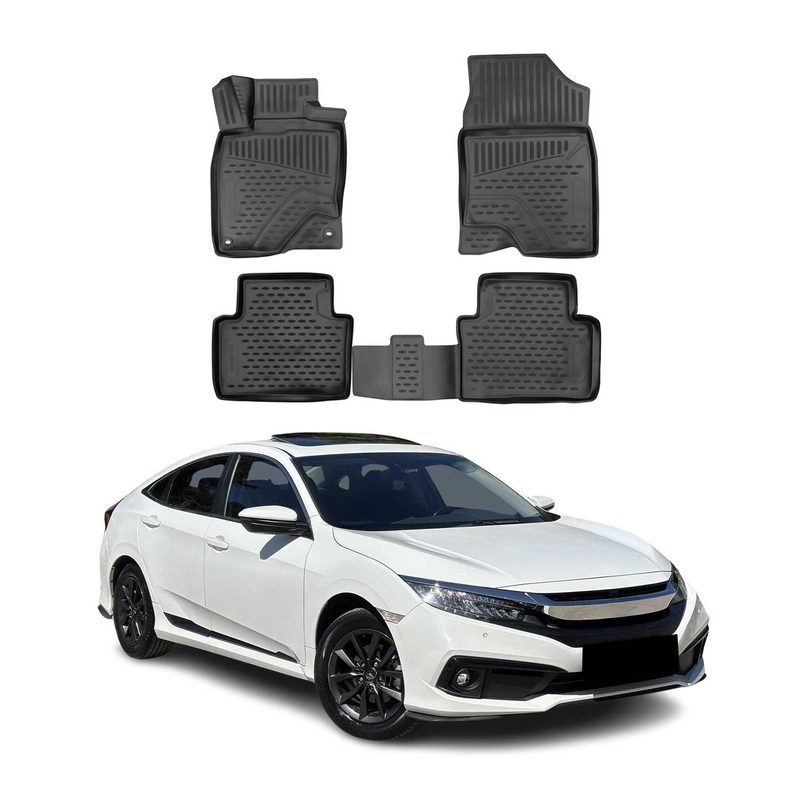 2016-2018 Honda Civic Sedan Floor Mats Liners Full Set All Weather Black