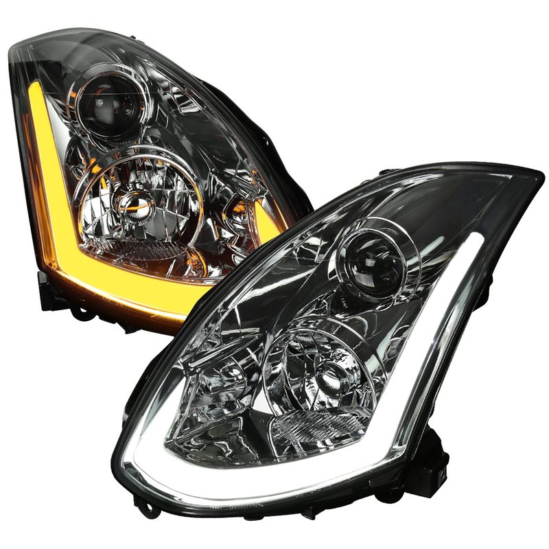 2003-2007 Infiniti G35 Coupe LED Bar Projector Headlights Turn Signals Smoke