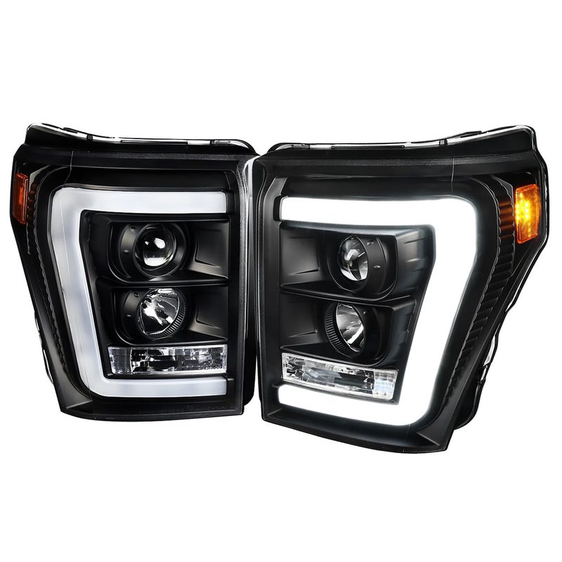 2011-2016 F-250/350/450/550 Super Duty LED CBar Projector Headlights Black