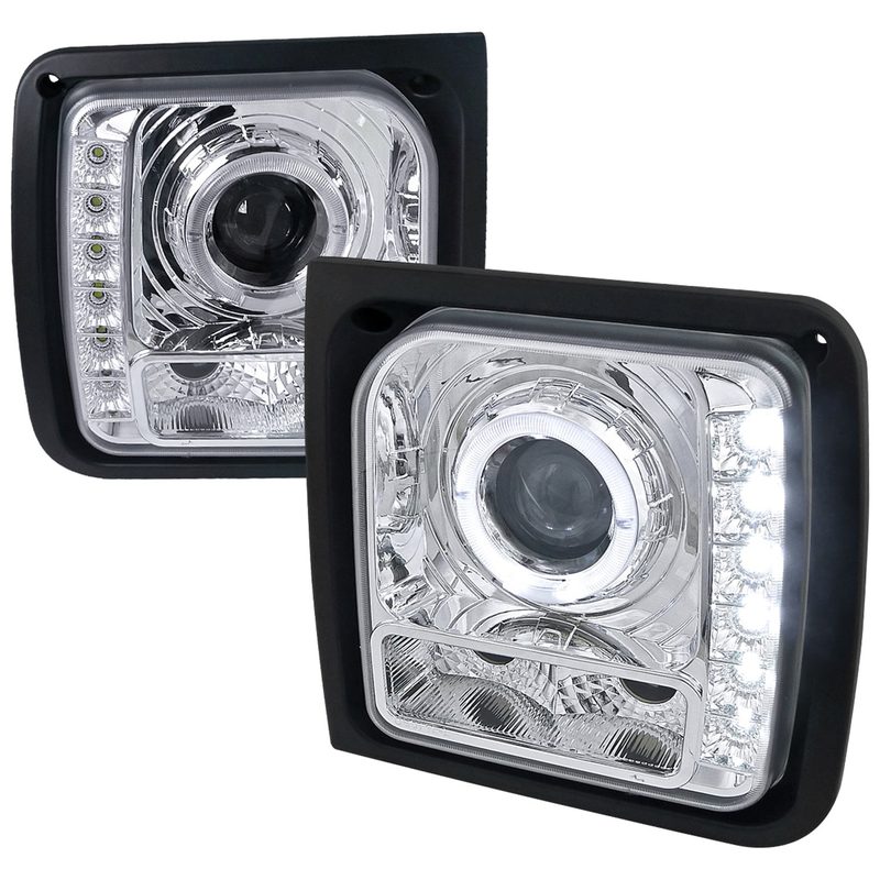 1997-2001 Jeep Cherokee Halo Projector Headlights SMD LED Light Strip Chrome