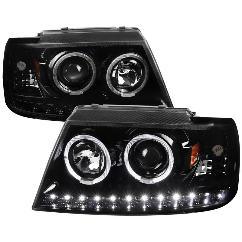 2002-2005 Ford Explorer Dual Halo Projector Headlights LED Light Strip Black