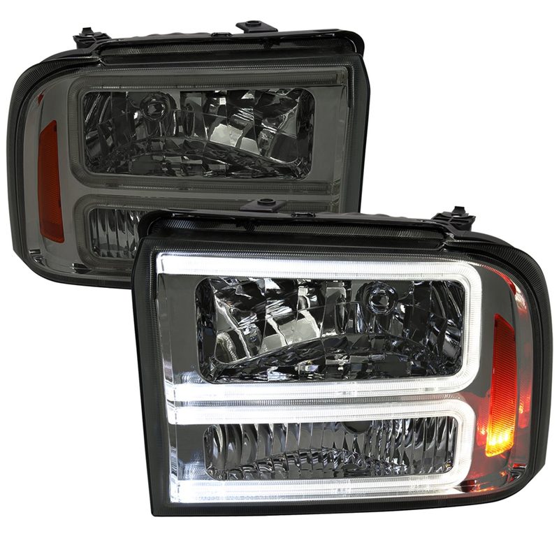 2005-2007 Ford F250/350/450 SuperDuty Dual LED C-Bar Factory Headlights Smoked