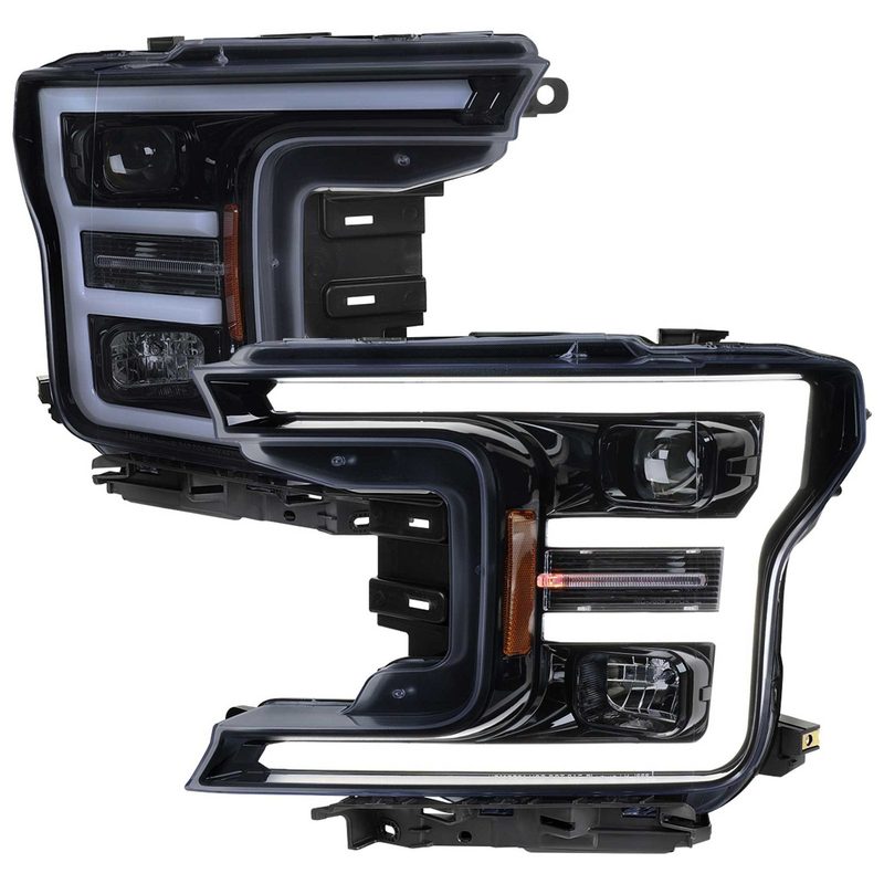 For Ford F-150 2018-2020 LED C Bar Projector Headlights Black Housing Smoked Lens