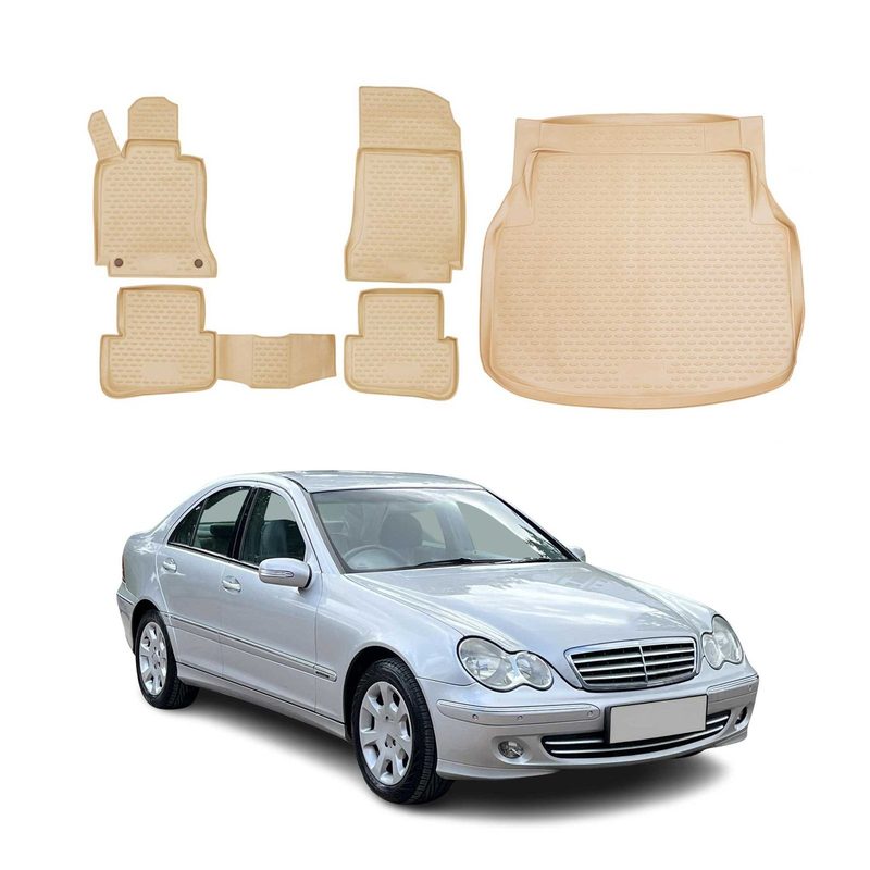2010-2014 Mercedes C Class W204 Sedan Floor Mats & Cargo Liner Full Set All Weather Beige