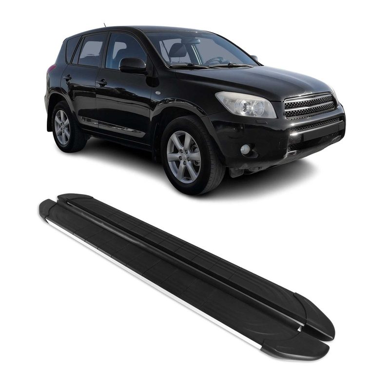 2013-2018 Toyota RAV4 Running Boards Side Steps Silver & Black