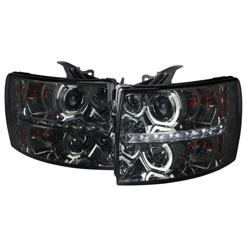 2007-2013 Chevy Silverado 1500 2500HD 3500HD Headlights LED Chrome Smoke