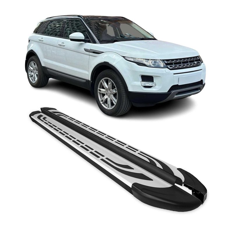 2012-2019 Land Rover Range Rover Evoque Running Boards Side Steps Silver & Black