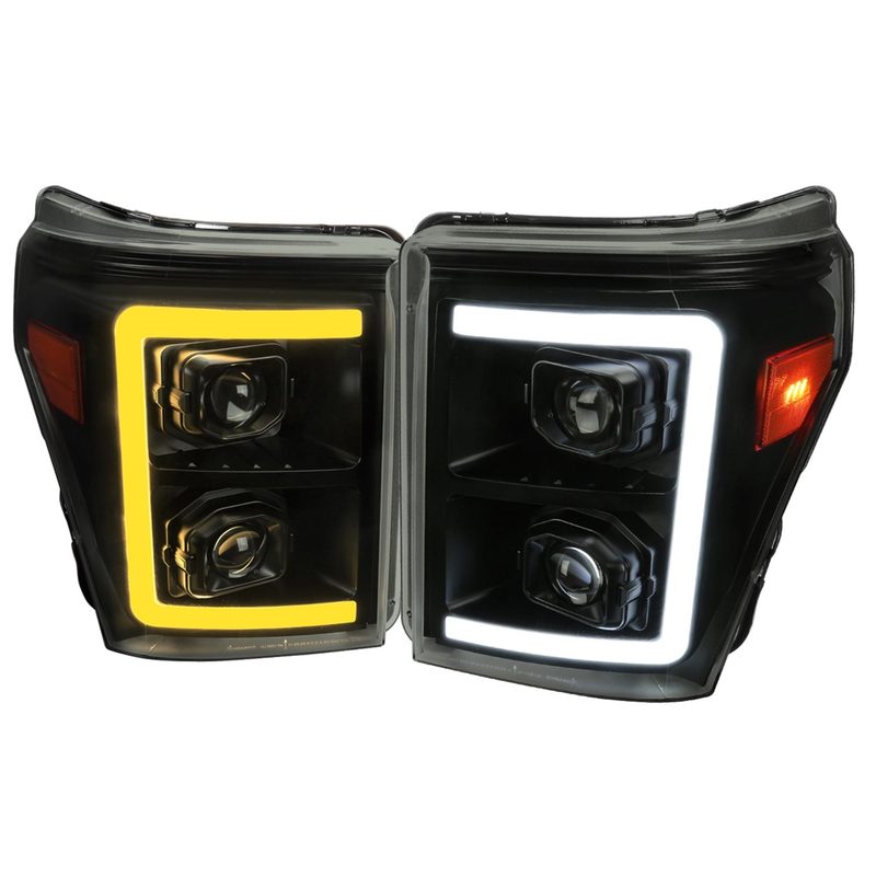 2011-2016 Ford F-250 F-350 F-450 F-550 LED CBar Projector Headlights Smoke
