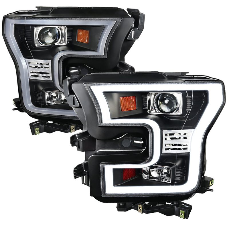 2015-2017 Ford F-150 LED Bar Projector Headlights Matte Black/Clear Lens