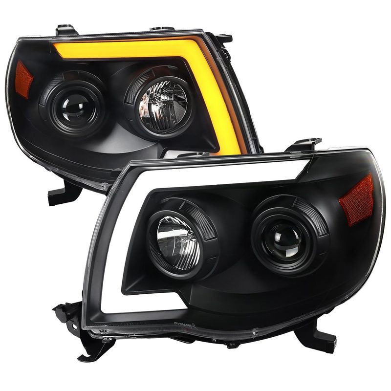 2005-2011 Toyota Tacoma LED Bar Projector Headlights Turn Signal Lights Black