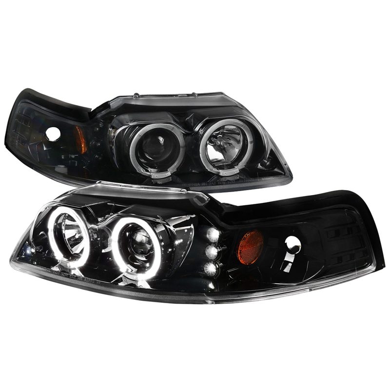 1999-2004 Ford Mustang Dual Halo Projector Headlights Jet Black/Clear Lens