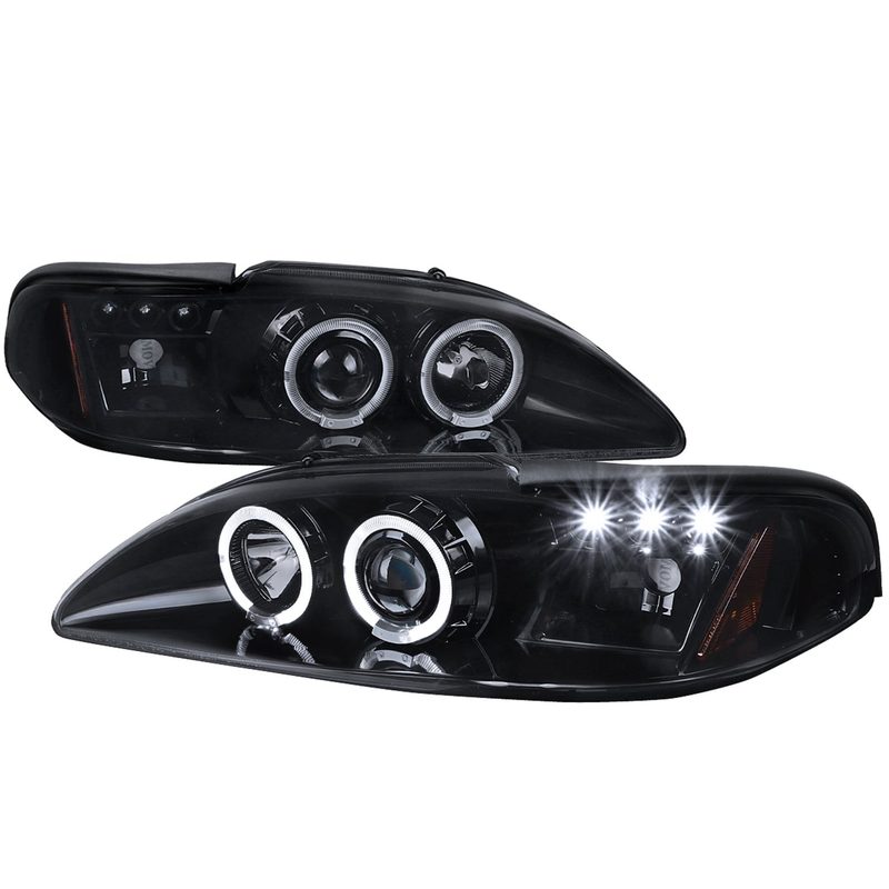 1994-1998 Ford Mustang Dual Halo V2 Projector Headlights Glossy Black/Smoke