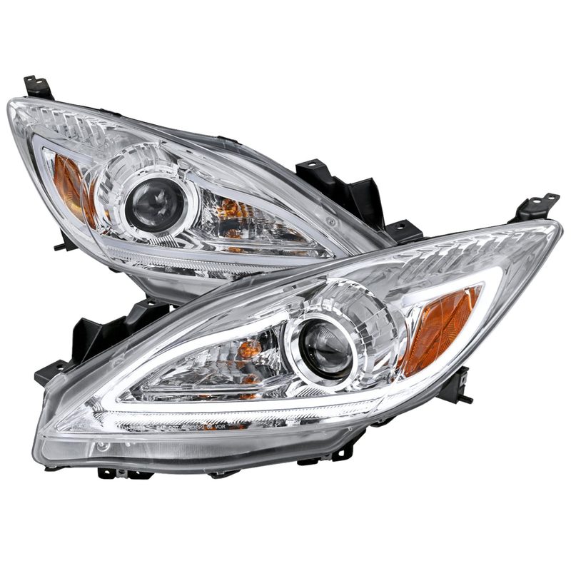 2010-2013 Mazda 3 Projector Headlights w/ LED Light Strip Chrome/Clear Lens
