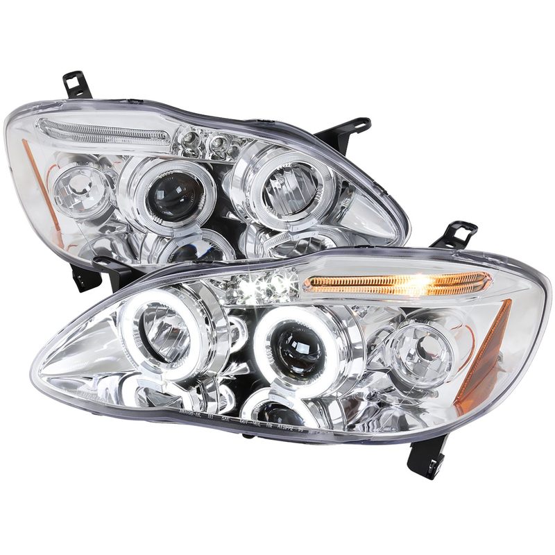 2003-2008 Toyota Corolla Dual Halo Projector Headlights Chrome/Clear Lens