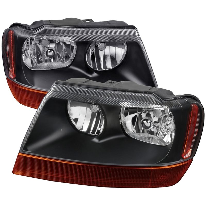 1999-2004 Jeep Grand Cherokee Factory Crystal Headlights Matt Black/Clear