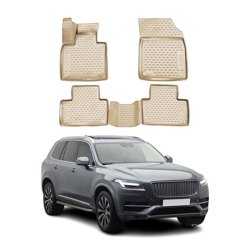 2016-2026 Volvo XC90 Floor Mats Liners Full Set All Weather Beige