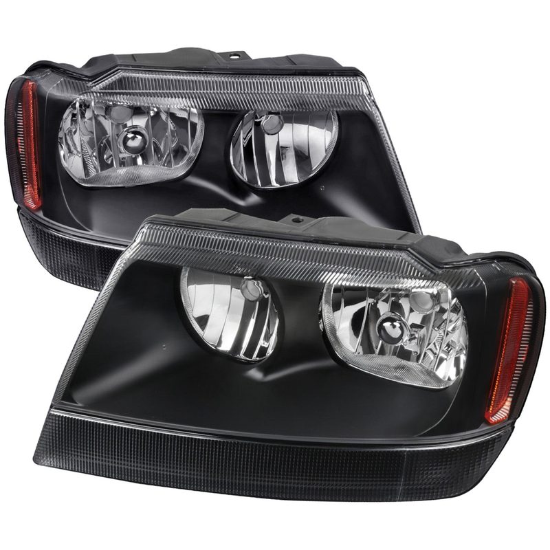 1999-2004 Jeep Grand Cherokee Factory Crystal Headlights Amber & Matte Black