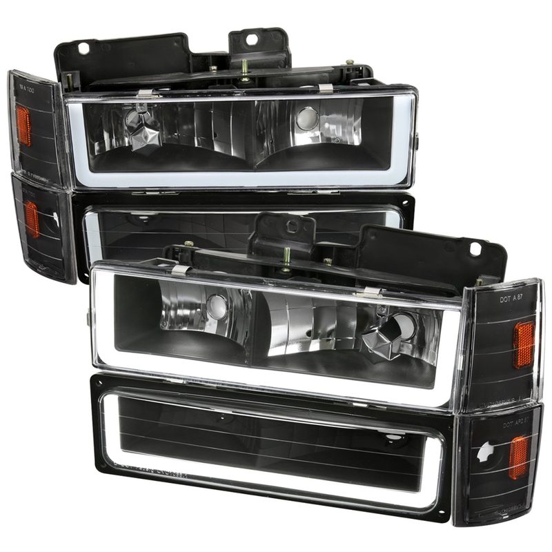 1988-1993 Chevy C10 C/K Sierra Tahoe LED Tube Headlights &Corner Lights Black