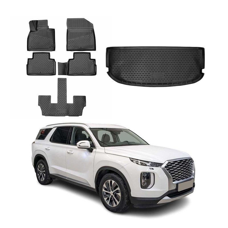 2020-2025 Hyundai Palisade 7 seats Floor Mats & Cargo Liner Full Set Black