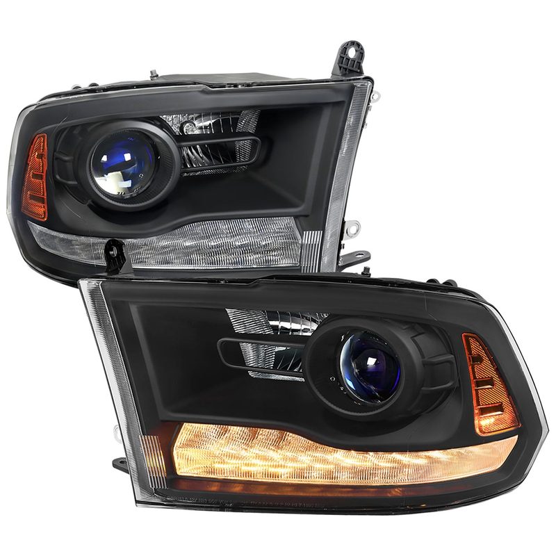 2013-2018 RAM 1500 2500 3500 LED Bar Projector Headlights Matte Black/Clear