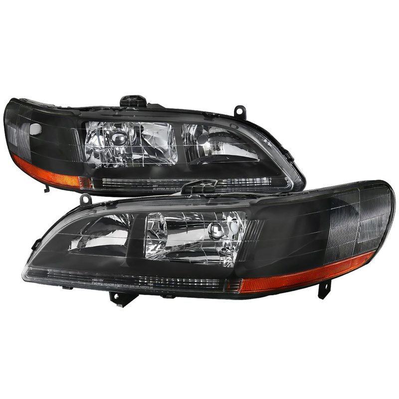1998-2002 Honda Accord Factory Crystal Headlights Amber Reflector Matt Black