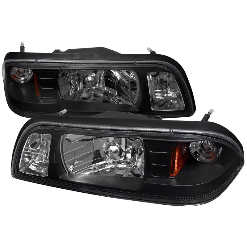 1987-93 Ford Mustang Factory Style Crystal Headlights Matte Black/Clear Lens