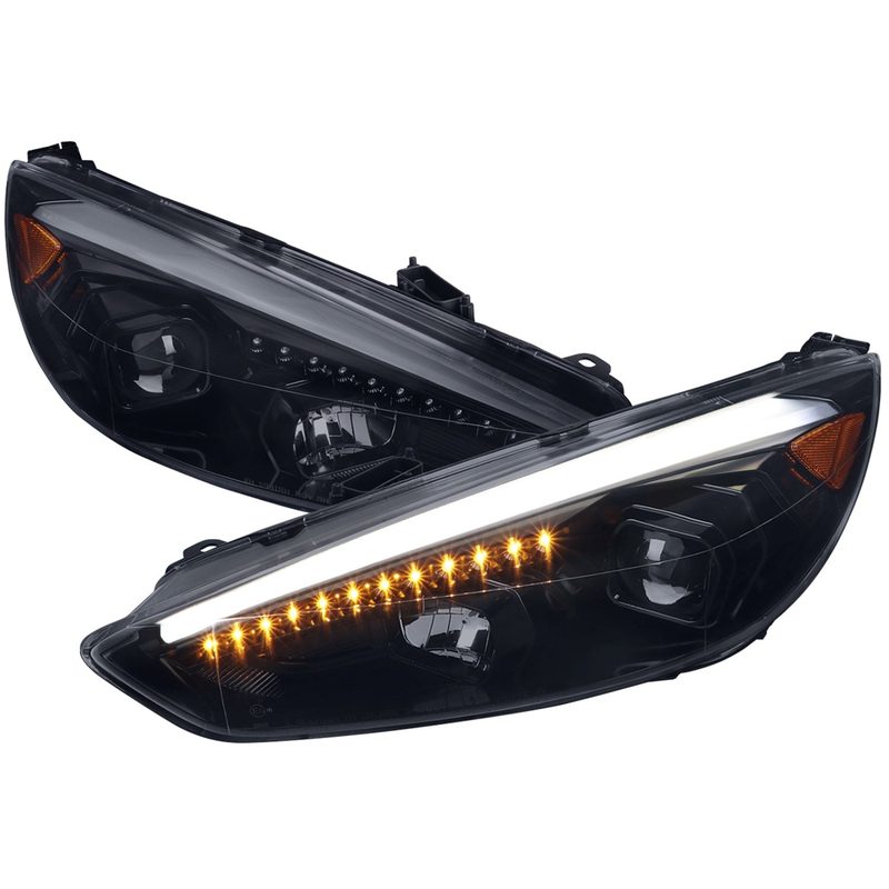 2015-2018 Ford Focus LED Sequential Signal Projector Headlights Black/Smoke