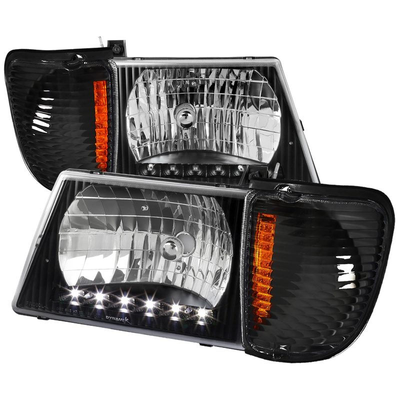 1992-2006 Ford Econoline E-Series LED Factory Headlights&Corner Lights Black