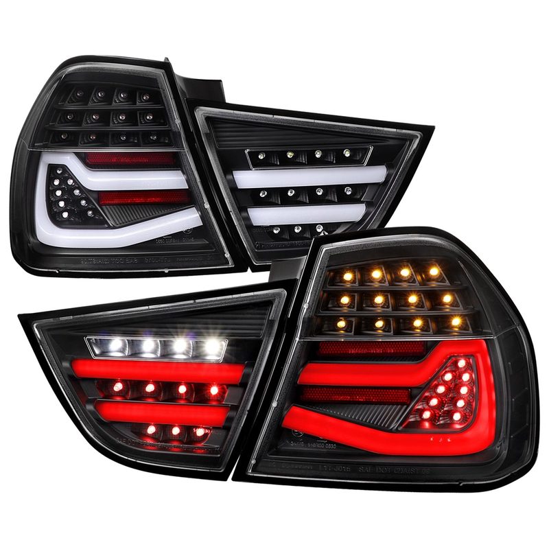2009-2011 BMW E90 3-Series 4Dr Sedan Red LED Tail Light Matte Black/Clear Lens