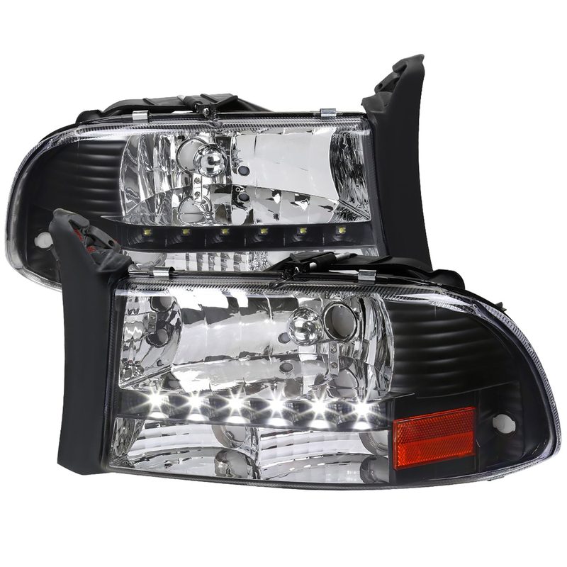 1997-2004 Dodge Dakota/ 1998-2003 Durango LED Factory Crystal Headlights Black