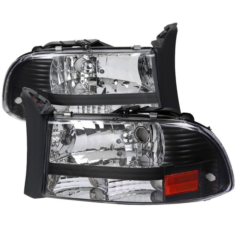 1997-2004 Dodge Dakota/ 1998-2003 Durango Crystal Headlights Matte Black/Clear