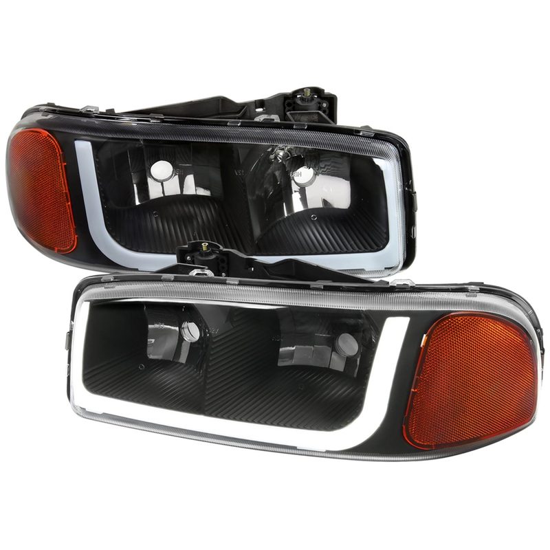 2001-2006 GMC Yukon Denali / XL LED Bar Factor Headlights Matte Black/Clear