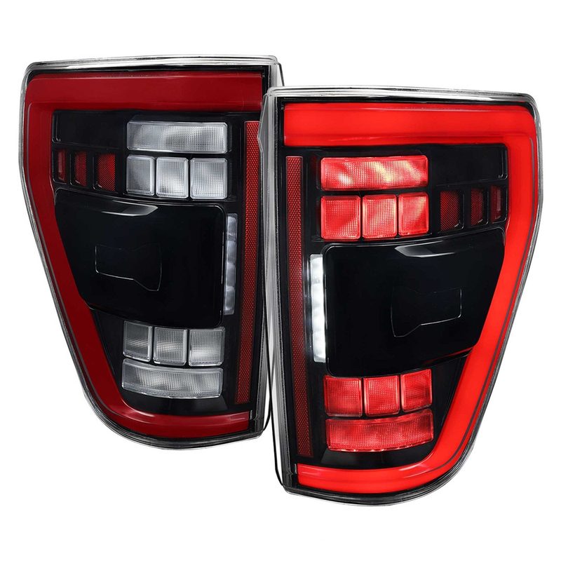 For Ford F-150 2021-2023 Full LEDTail Light Halogen Bulb Blind Spot Model Glossy Black With Red Light Bar