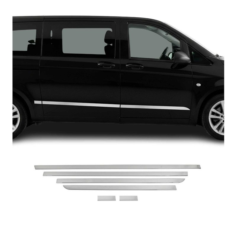 2016-2024 Mercedes Metris L3 Long Side Door Molding Trim Skirt Garnish Stainless Steel 6x