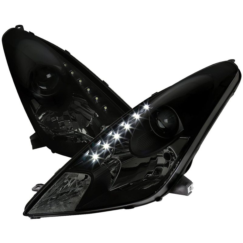 2000-2005 Toyota Celica Projector Headlights w/SMD LED Light Strip Black/Smoke