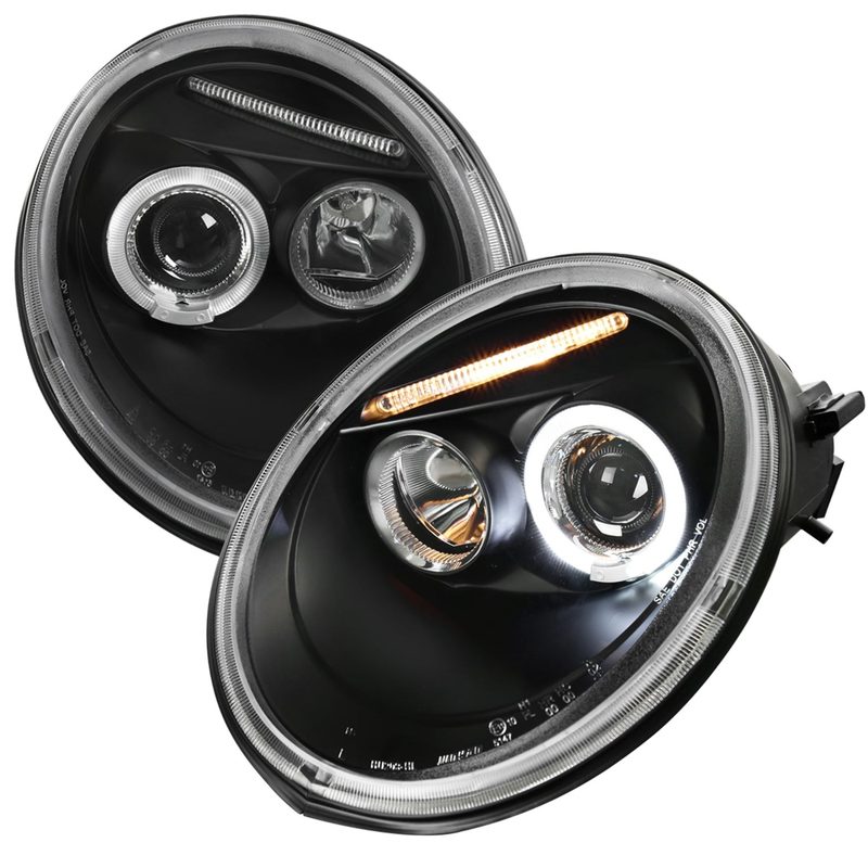 1998-2005 VW Beetle Halo Projector Headlights Matte Black/Clear Lens