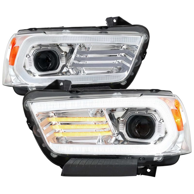 For Dodge Charger 2011-2014 Headlights LED DRL Light Strip Turn Signal Side Marker Chrome Housing Clear Lens