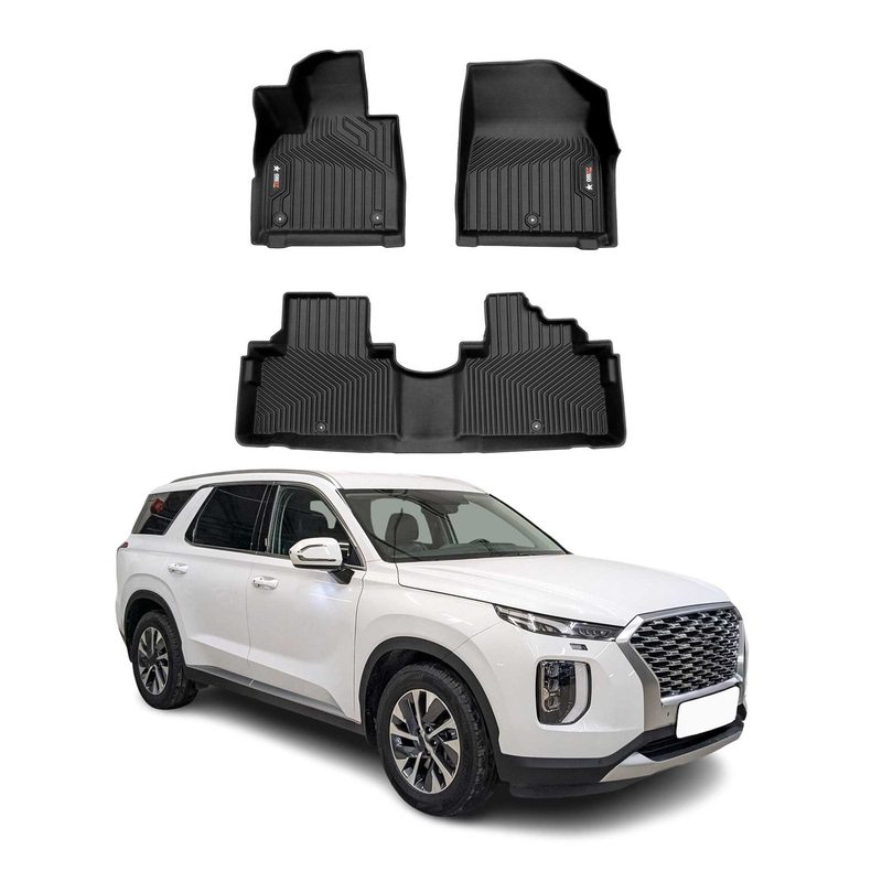 2020-2025 Hyundai Palisade Premium Floor Mats Liners First and Second Row Set Black